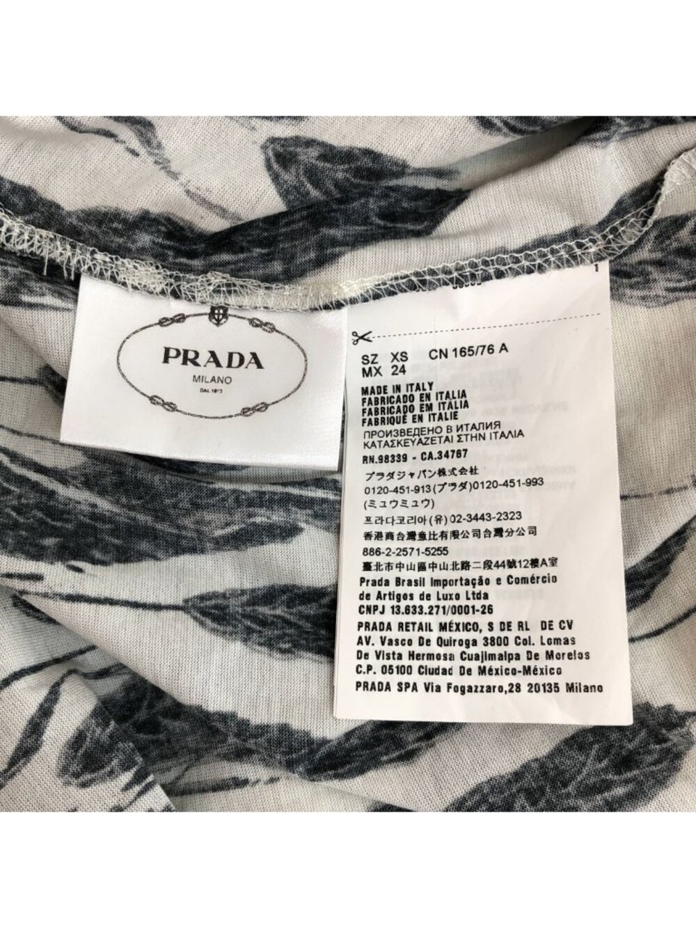 Prada Triangle Logo Patch Leaf Print Contrast Dress Black XS - Picture 6 of 8